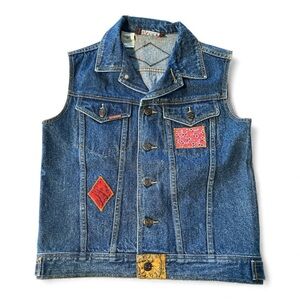 Vintage Sasson Patchwork Denim Vest Boho Western 80s XS/S Americana Fall Layer
